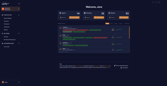 VerifyAX dashboard showing recent test runs